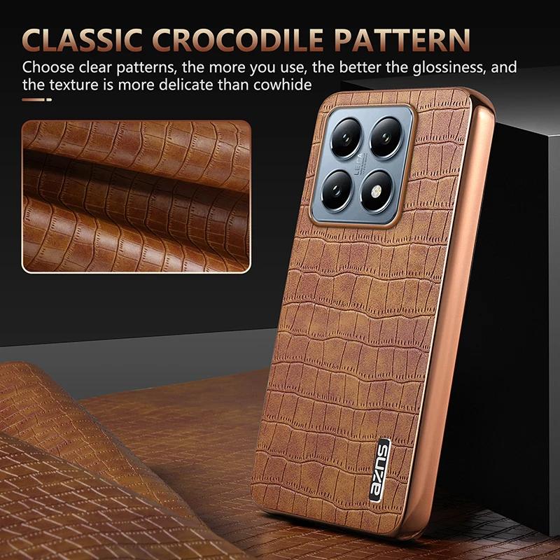 Crocodile Pattern PU Leather Case for Xiaomi Mi 15 14 Ultra 14T 13T Pro Shockproof Plating Bumper Frame Phone Cover Coque Etui