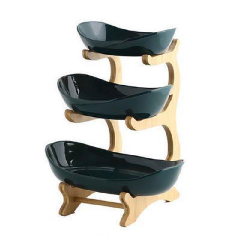 Multi-layer Fruits Vegetables Fruits Bamboo and Wood Best Rack Ceramic Creative Design Double-layer Snacks Snacks Home Use Living Room Dry Storage
