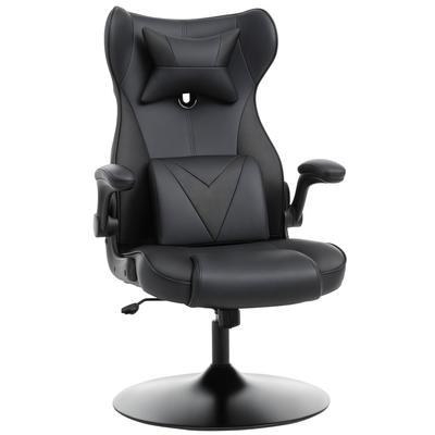 Video Game Chair with Lumbar Support, Racing Style Home Office Chair, Computer Chair with Swivel Base, Flip-up Armrest and Headrest, Black