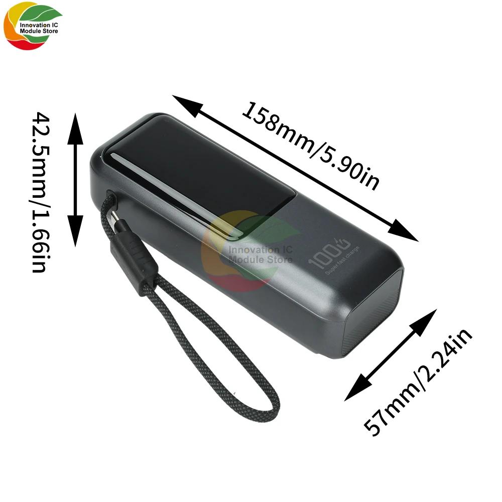 DIY High-Power PD 111W Fast Charging Power Bank Kit 1-Cell 11711 Battery Case with Built-In Cable Gray Power Bank Housing