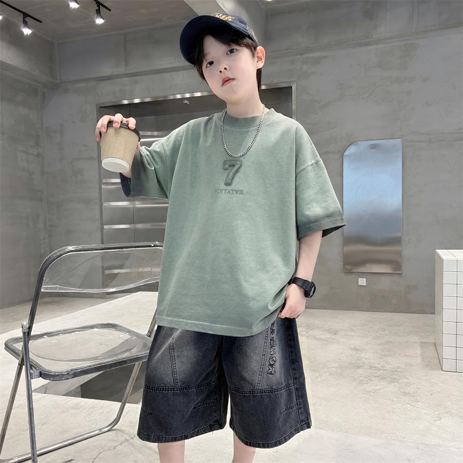 Teen Boys Set for Child Elegant T-shirts + Denim Shorts 2PCS Clothes Set Summer Kids Clothing Set