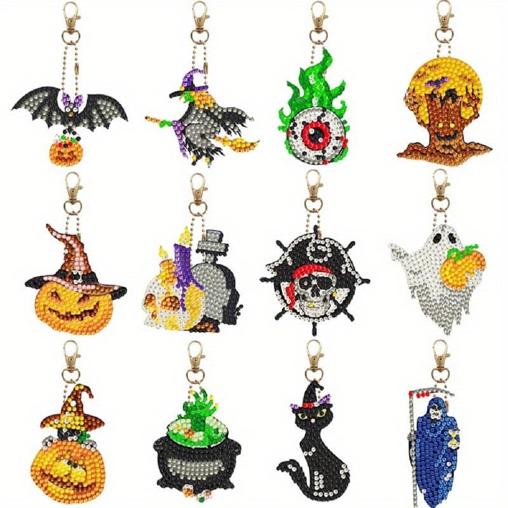 

siawadeky Брелок 12 предметов Хэллоуин украшения Алмазный художественный набор Тыква Призрак Паук Призрак Алмазные бусины Брелок сверкающий шарм Алмазная живопись