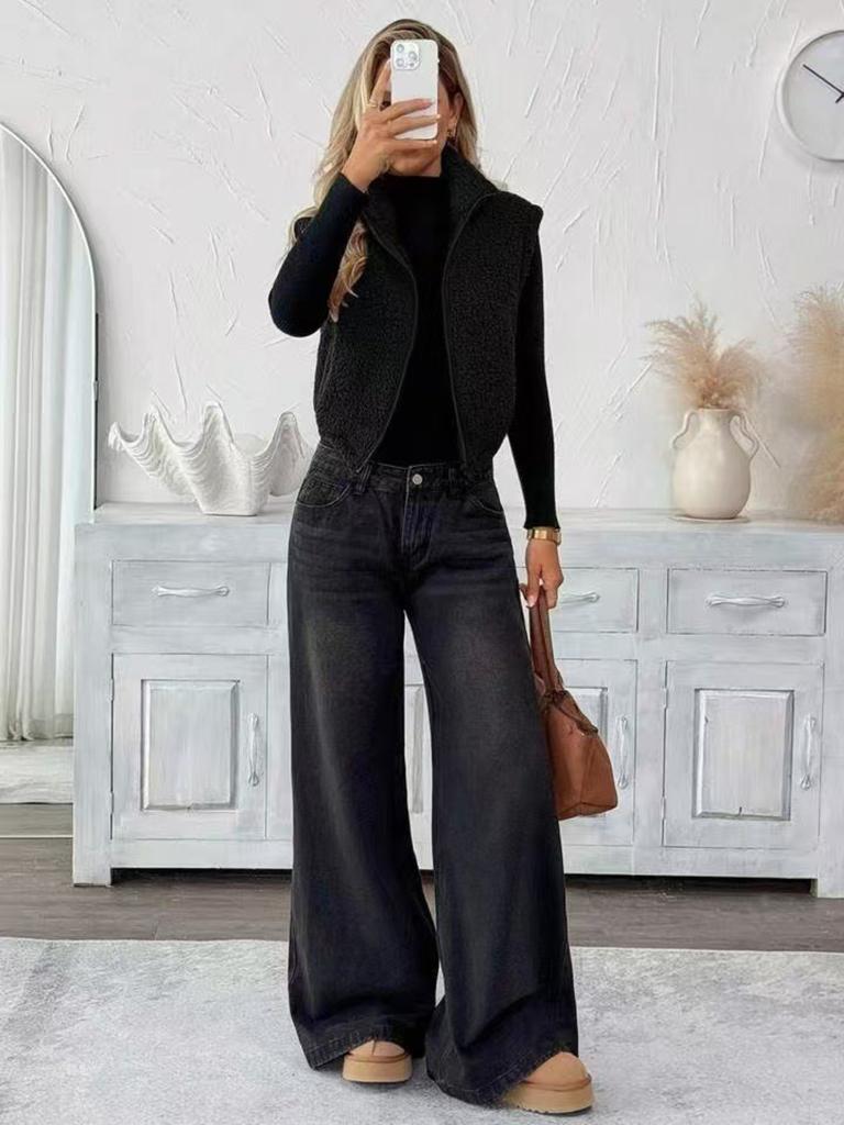 Women Sleeveless Jackets ,Turndown Collar, Lamb Wool, Pure Color, Loose and Casual, Vest Jacket,sleeveless Fleece ,zipper Jacket  Warm Wool Overcoat