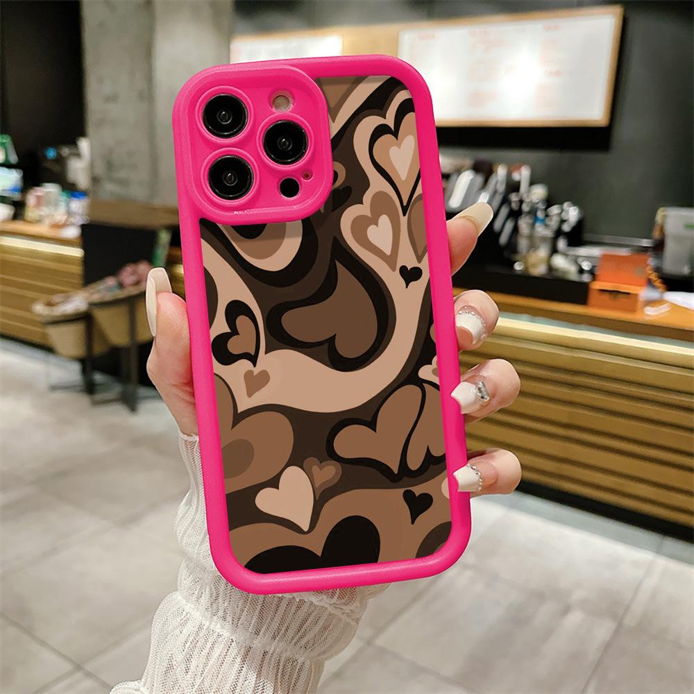 Brown Love Phone Case for iPhone 16 15 14 13 12 11 Pro/ Max/Plus Anti-Fingerprint Anti-Shock Rear Cover