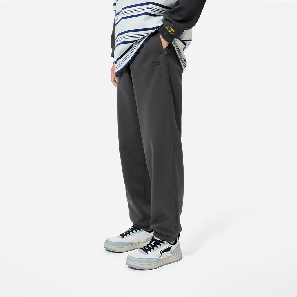 Li-Ning Sports Lifestyle Series Anti-Static Warm Comfortable Fleece Casual Pants Men Bottoms Graphite-Grey AKLU917-7