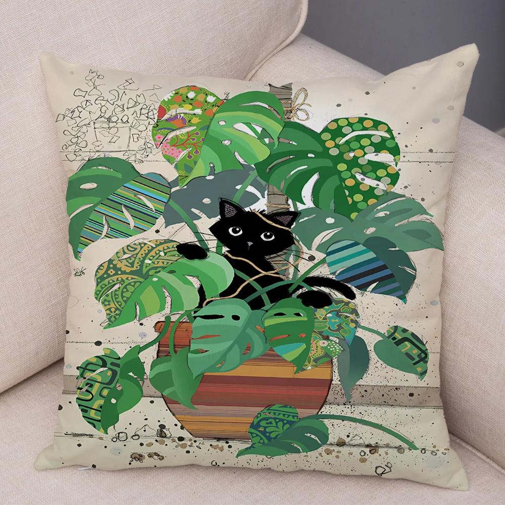 

Double Print Cute Elegant Black Cat Cushion Cover Decor Cartoon Animal Pillow Case for Sofa Home Car Soft Plush Throw Pillowcase 40x40cm16x16Inch