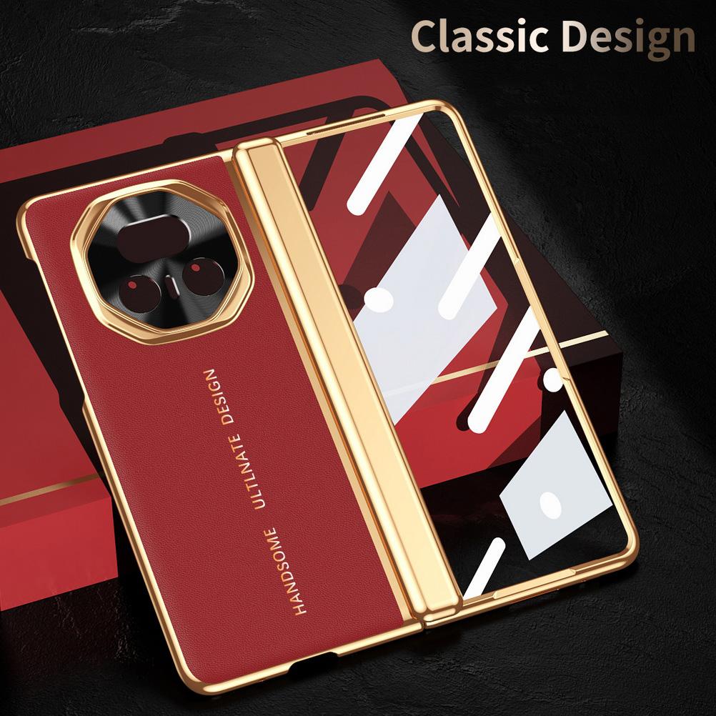 Leather Plated Frame Hinged Tempered Glass Protective film Case For Honor Magic V5 V 5 Magic V3 All-inclusive Cover