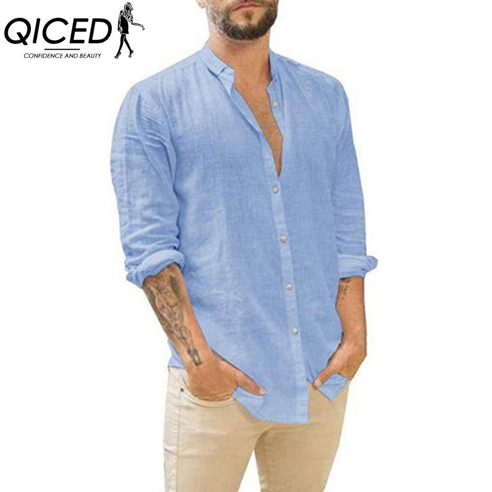 QICED Bavlněné tričko s dlouhým rukávem Pánská móda Volné tričko S potiskem Soucitné tričko