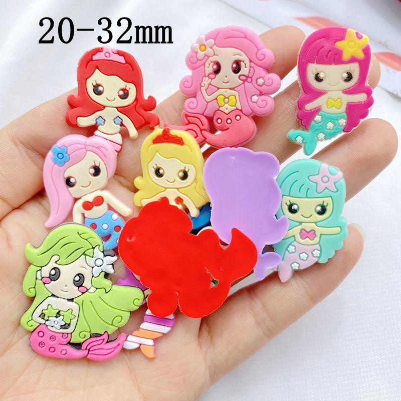 10pcs New Cute Cartoon Mermaid Series PVC Flexible Glue Flat Back DIY Scrapbook Embellishment Phone Craft Decoration