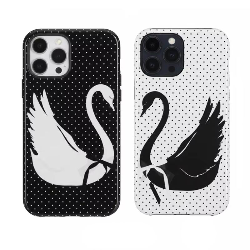 Koreanskt Svartvitt Svan Vågprickigt Mobilskal För IPhone 17 Air 16 Pro Max 15 14 Plus 13 12 11 Stötsäkert Skyddande Fodral