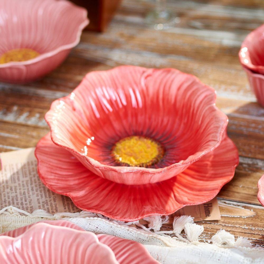 American Style Dining Plates Light Luxury Decorative Bowl Ceramic Flower Plate  Western Food