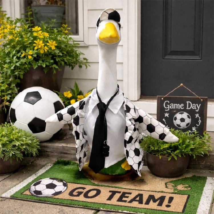 Playfulness Lawn Geese Figure Wearing Stylish Outfit Available In Leopards And Cows Pattern For Outdoor Display
