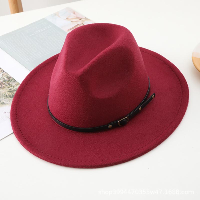 New Men's and Women's Woolen Top Hats, Jazz Hats, Retro Black Woolen Jazz Hats, Flat-brimmed Big Eaves Hats.
