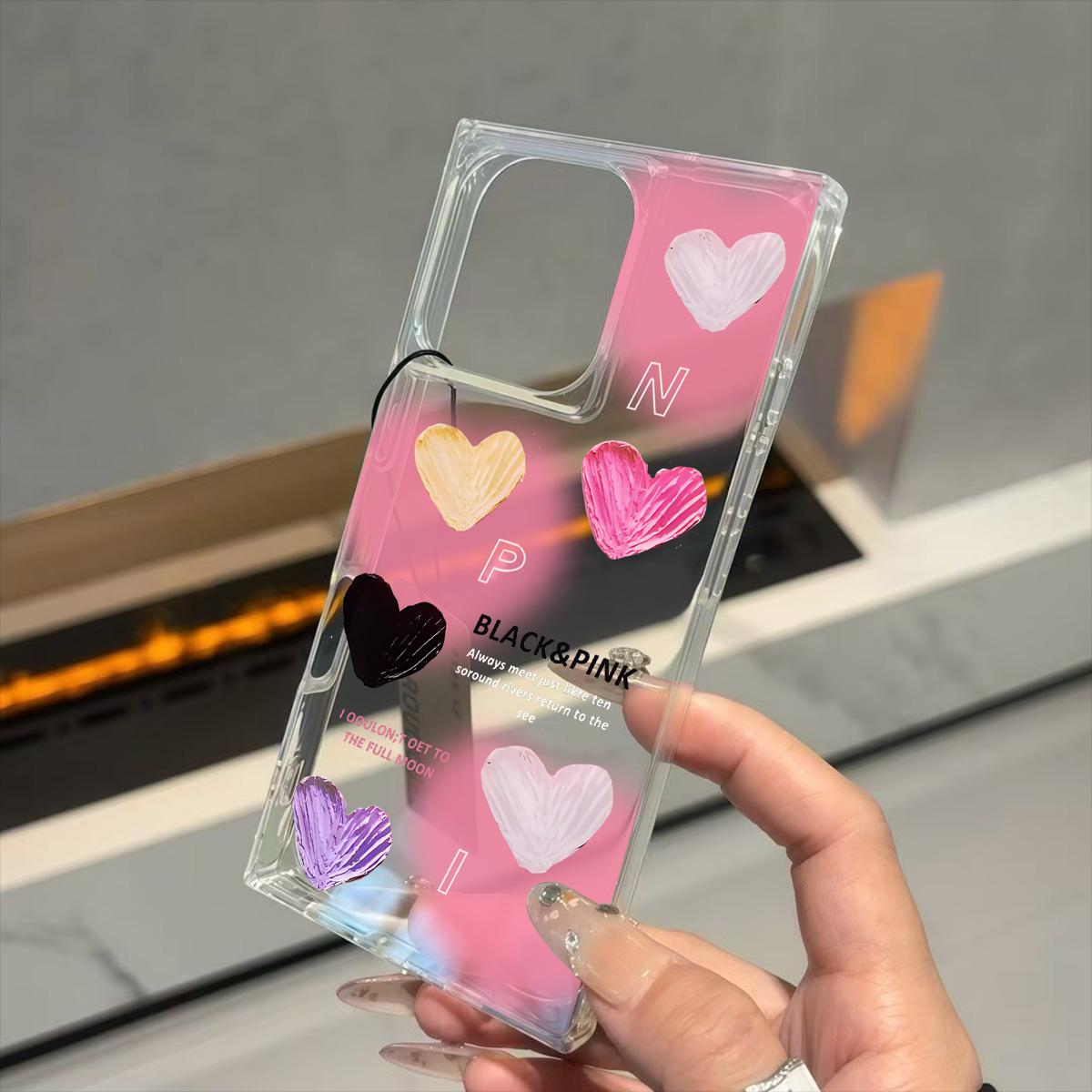 

Прозрачный чехол с квадратной задней стенкой и защитой боковых граней для iPhone 12 13 15 Plus 11 16 ProMax 14 Pro Max, с защитой от окисления, с красочным узором «Любовь» iphone 11 ProMax