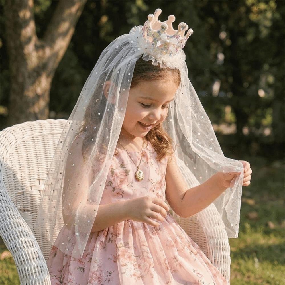 Sweet Sparkly Tulle Headbands Pink White Hair Accessories Princess Crown Veil  Party Decoration