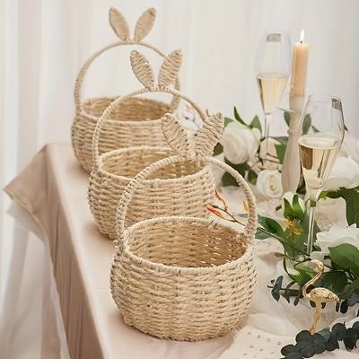Handwoven Bunny Ears Easter Basket - Elegant Pastel Spring Table Centerpiece, Wedding Centerpiece | Elegant Bunny Design | Durable Bamboo Basket