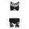 Gothic Club Sexy Summer Skirt Set Women Sleeveless Black Corset Crop Top Bandage Underpants Mesh Split Skirt 3pcs Sets