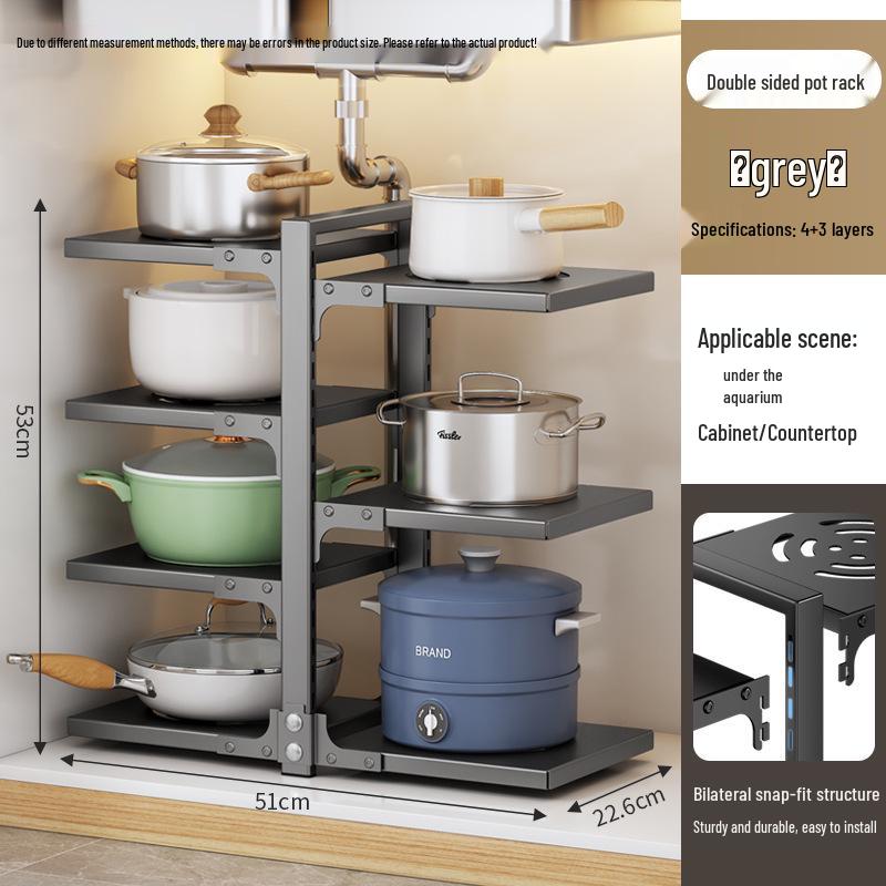Multi-Layer Kitchen Pot Rack: Floor-Standing, Under-Sink Cookware & Storage Solution