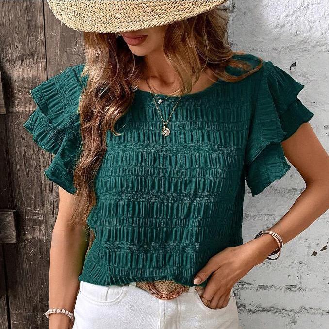 

IHUASU женская весенне-летняя повседневная блузка с круглым вырезом и двойными рукавами лотоса XL