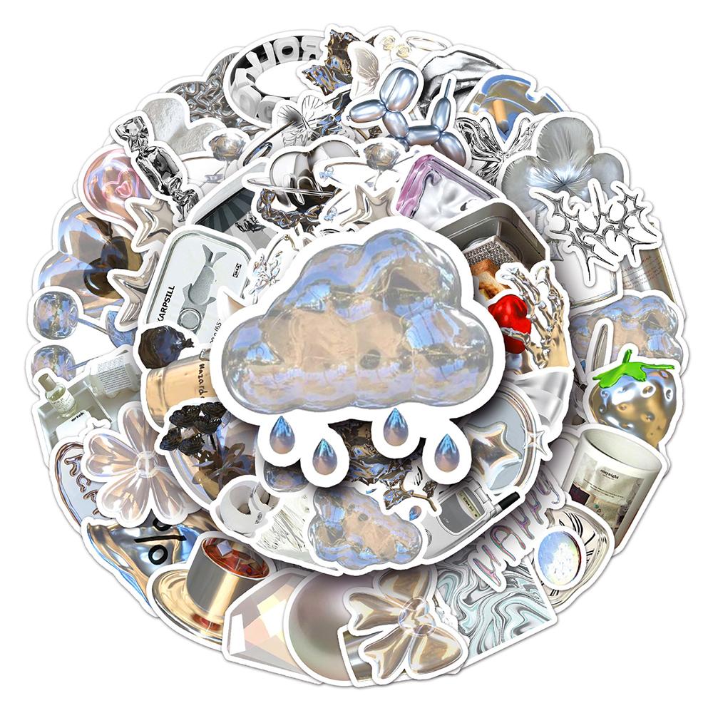 10/30/50pcs Cool Silver Art Aesthetic Stickers Cartoon Ins Style Decals Suitcase Phone Laptop Diary Graffiti Sticker Decoration