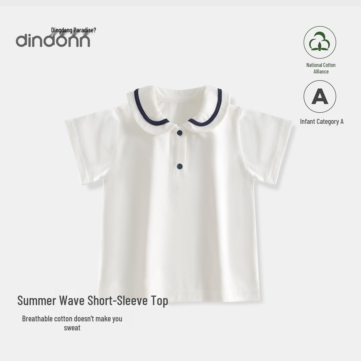 Dingdang Paradise Unisex Baby Short Sleeve Lapel Navy T-Shirt - Children s Lightweight Outerwear for Summer Outings 73 CM