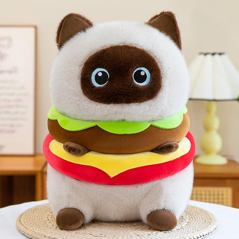 Cute Cat Plush Pillow: Siamese & Black Cat Hugging Doll