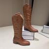 Vintage square head thick heel western cowboy boots women's V-mouth embroidered knight boots 2025 new side zipper boots