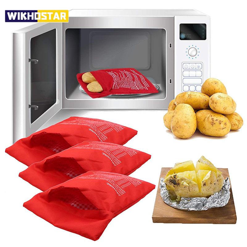 Mikrodalga Patates Torbası Yeniden Kullanılabilir Ekspres Mikrodalga Patates Ocak Çantası Fırında Patates Ocak Mükemmel Patates 4 Dakika Kırmızı Fırında Kese