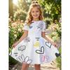 Girl Dresses Short Sleeve Summer Dress Bowknot Heart Print Hawaiian Vacation Beachwear Dress Outfits Bonfire Girls Party Dresses