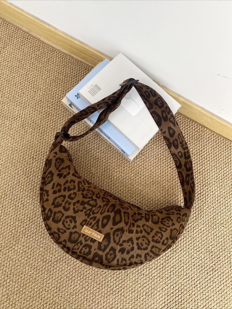 Retro Leopard Print Women's Hobos Crossbody Bag Faux Suede Casual Shoulder for Women Fall Winter Underarm Bag Purse Handbags