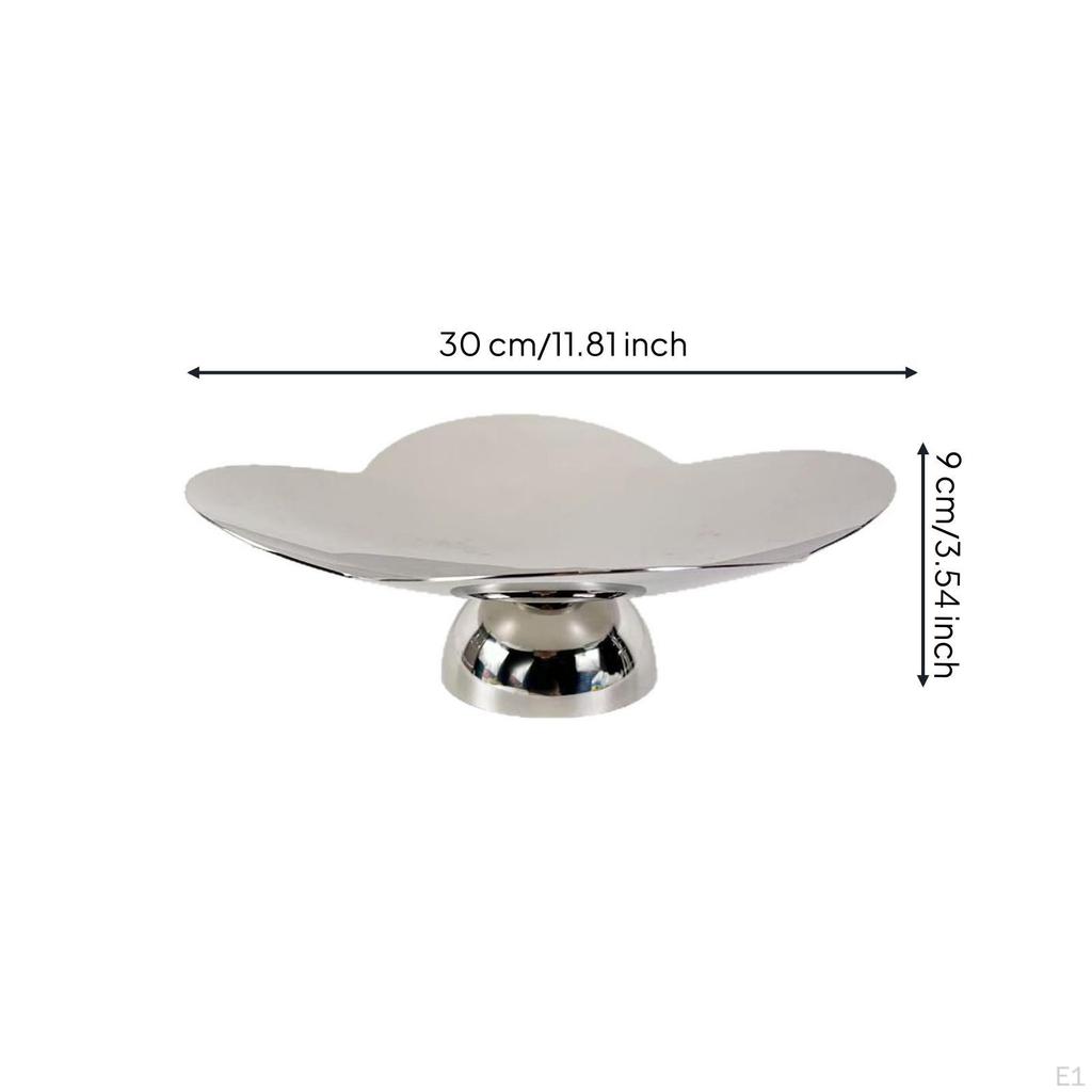 FourLobedShapedShaped Tray Mirror Finish Stainless Steel Silver Pedestal Bowl for Tabletop,