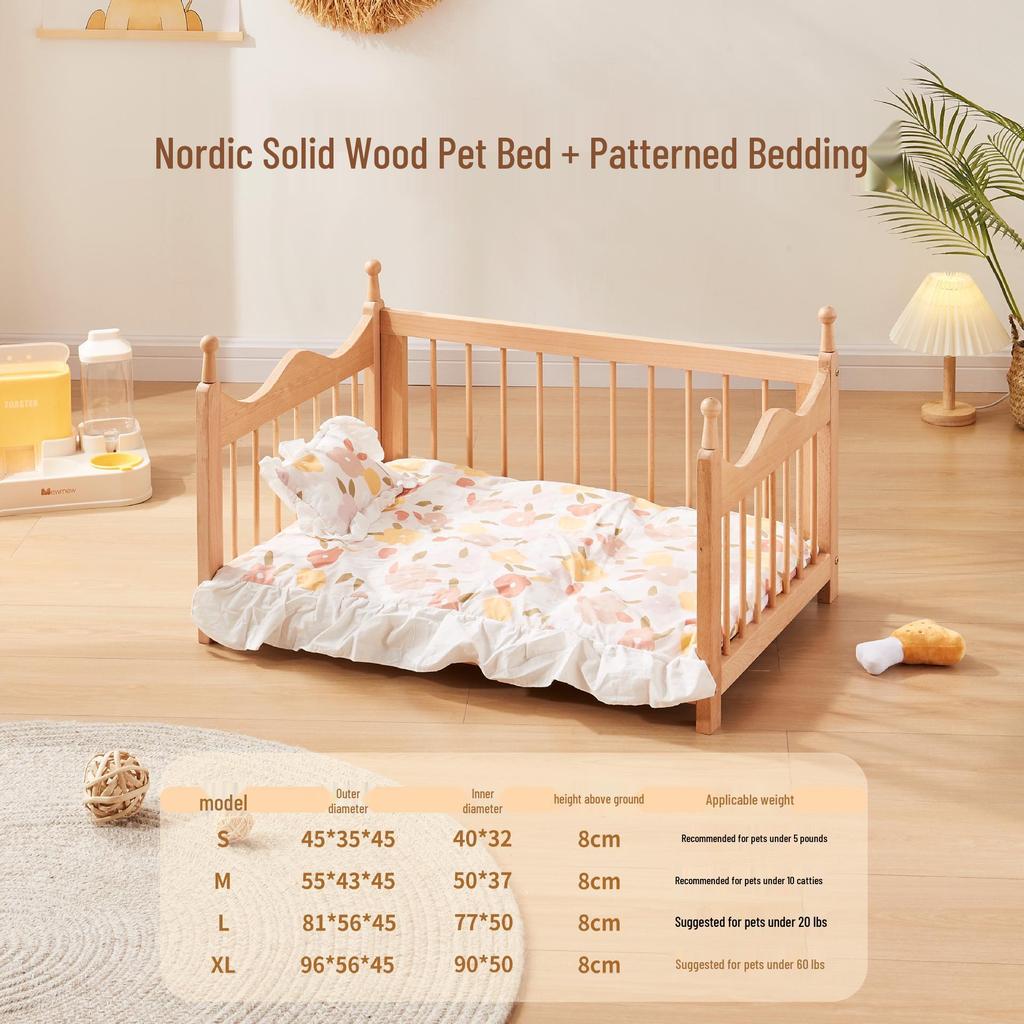 Spring Moisture-Proof Solid Wood Pet Bed - Removable, Washable Beech Playpen for Dogs and Cats