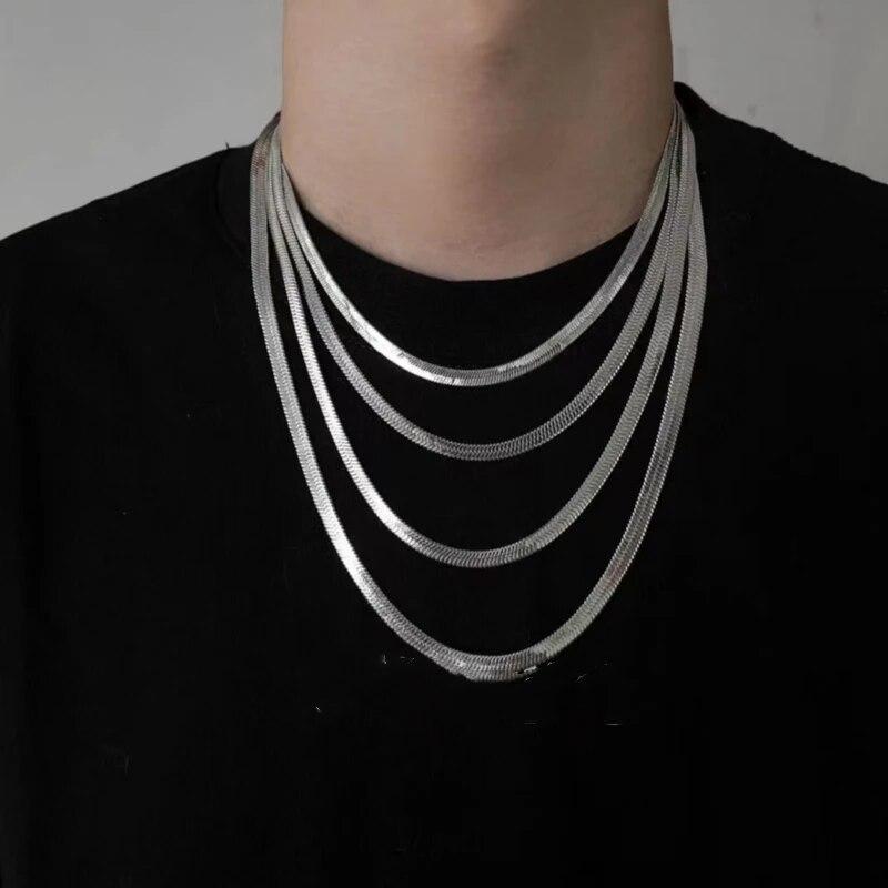 

ANENJERY Новое поступление 6 мм цепочка из змеиной кости для женщин простое модное ожерелье ювелирные изделия оптом 45cm серебряный