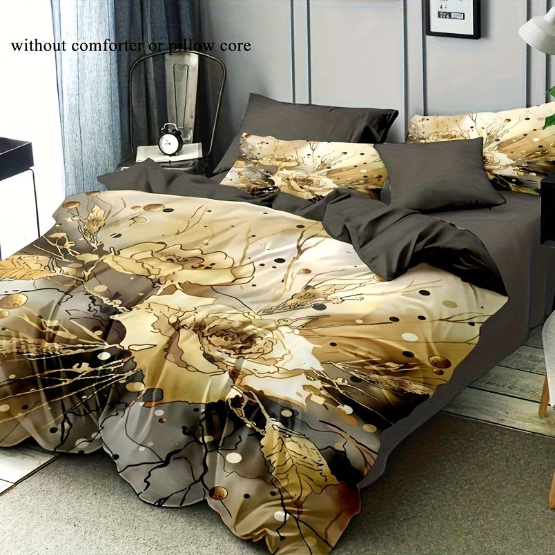 2/3Pcs Duvet Cover Set (1 Duvet Cover + 1/2 Pillowcase Without Core) Simple And Elegant Dreamy Yellow And Gray Floral Prints