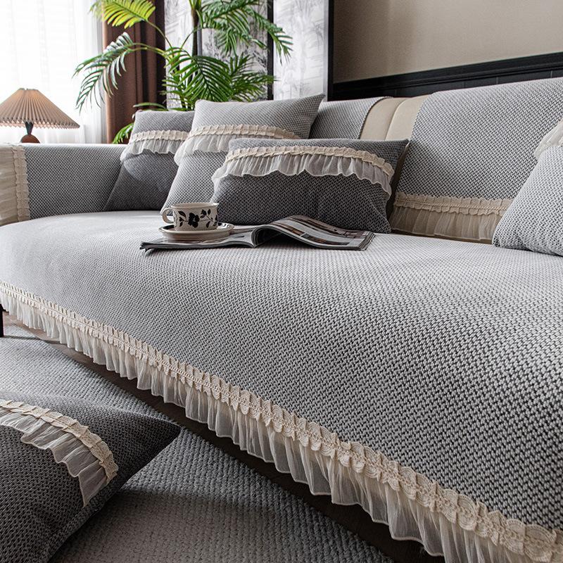 French Chenille Sofa Cushion, Universal Non-Slip In All Seasons, Living Room Seat Cushion, Solid Color, High-End Sofa Cover, Cloth Towel