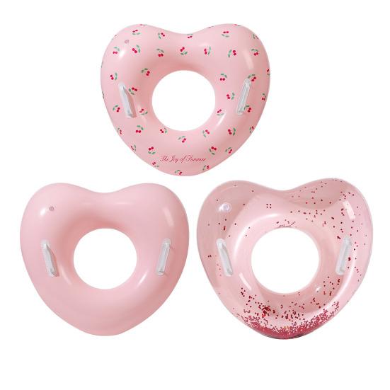 Love Heart Kids Swimming Ring with Handle Summer Baby Inflatable Swim Ring Thickened PVC Pool Float Tube Ring Toy