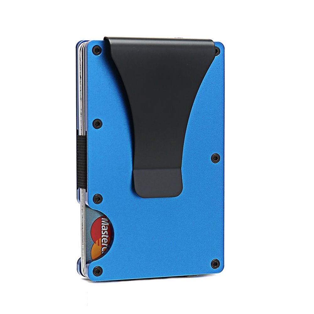 Porta carte di credito sottile con clip per blocco RFID da uomo in fibra di carbonio in metallo