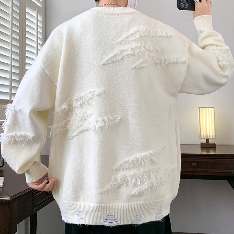 Autumn Winter Men's Solid Color Casual Knit Sweater - Stylish, Loose, Versatile.
