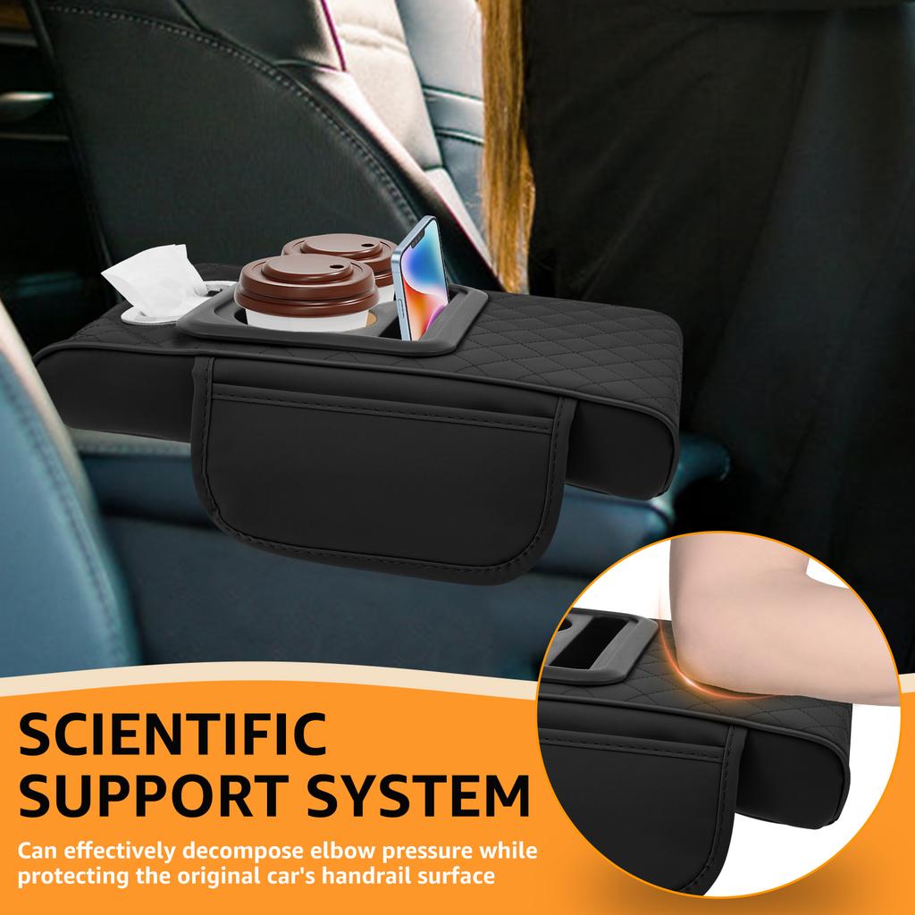 Auto Center Console Armrest Cushion with Pocket Tissue Cup Holder Leather Multifunctional Car Armrest Cushion Support Height Pad