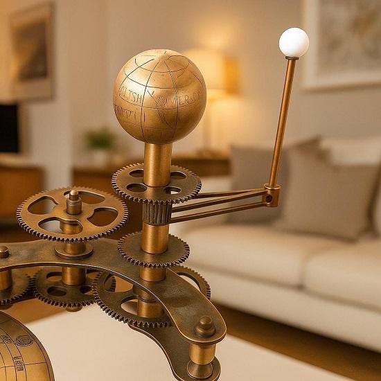 Brass Orrery Solar System Model Steampunk Mechanical Planetarium Display Rotating Planet Desk Decor Handmade Cosmic Art for Office