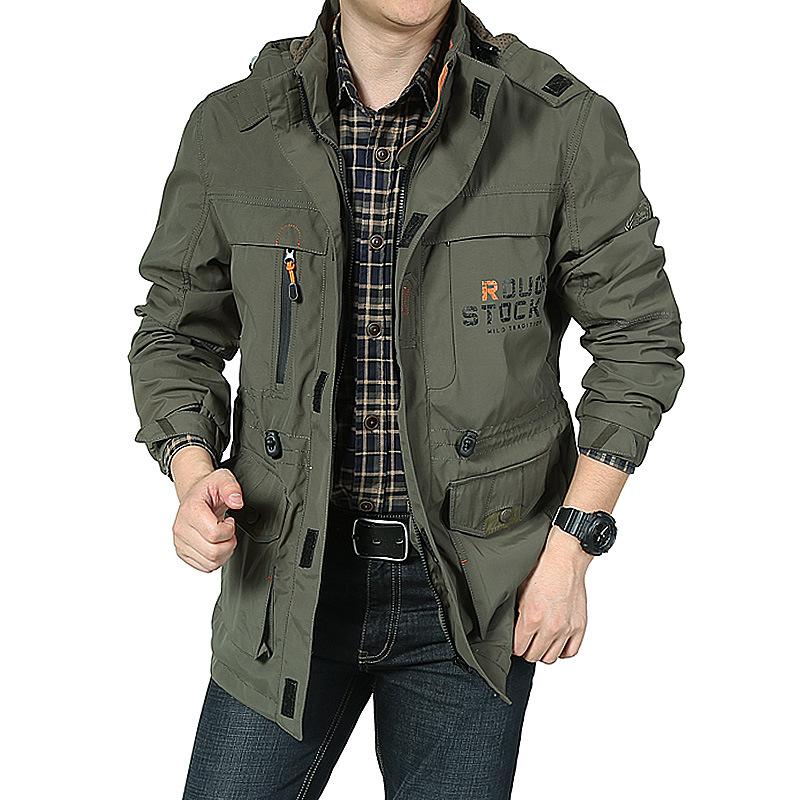 Jacket Men's Medium and Long Casual Outdoor Hooded Large Size Jacket Men's Jacket Spring and Autumn Clothing