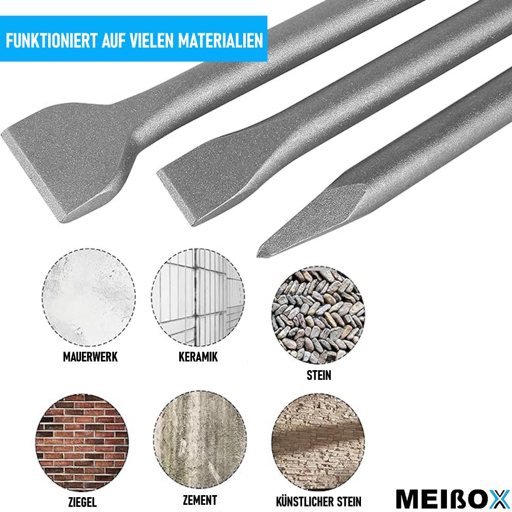 MEIßOX Chisel Set SDS Plus Chisel Flat Chisel Pointed Chisel Spade Chisel 3-piece