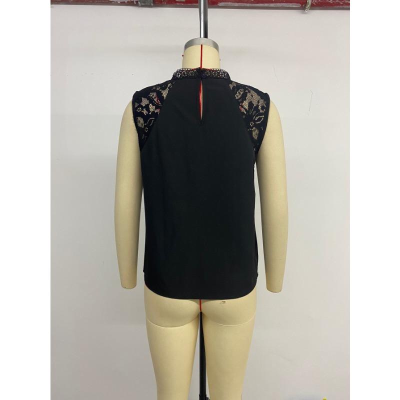 Casual Commuting Lace Sleeveless Top Half High Neck Solid Color Women’s Blouses & Shirts