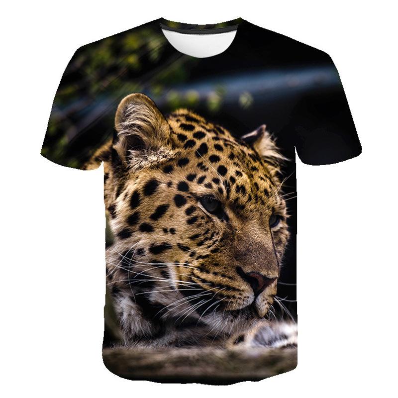 Men's T-shirt Short Sleeved Round Neck Leopard Animal 3D Printed Loose Fit Men's T-shirt