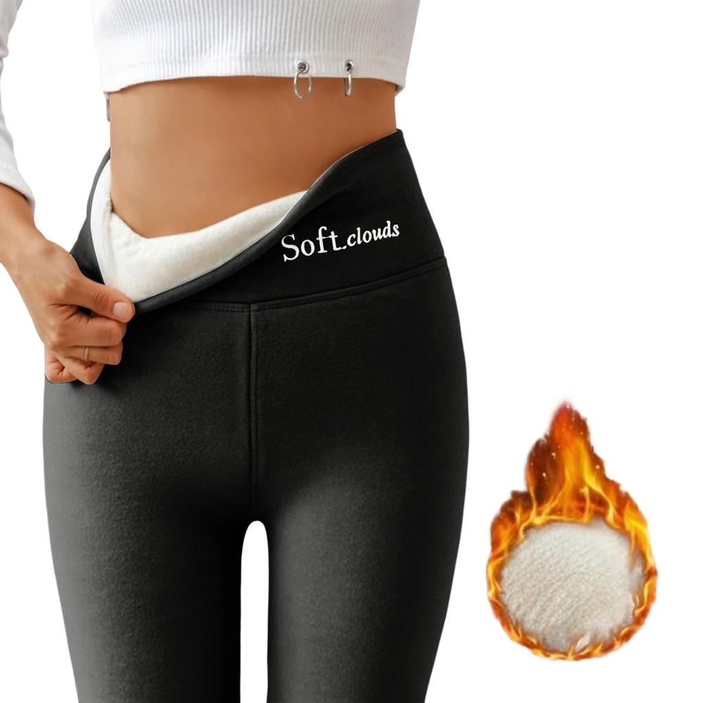 Women's High Waist Embroidered Thermal Fleece Lined Leggings Winter Warm High Stretch Skinny Yoga Pants