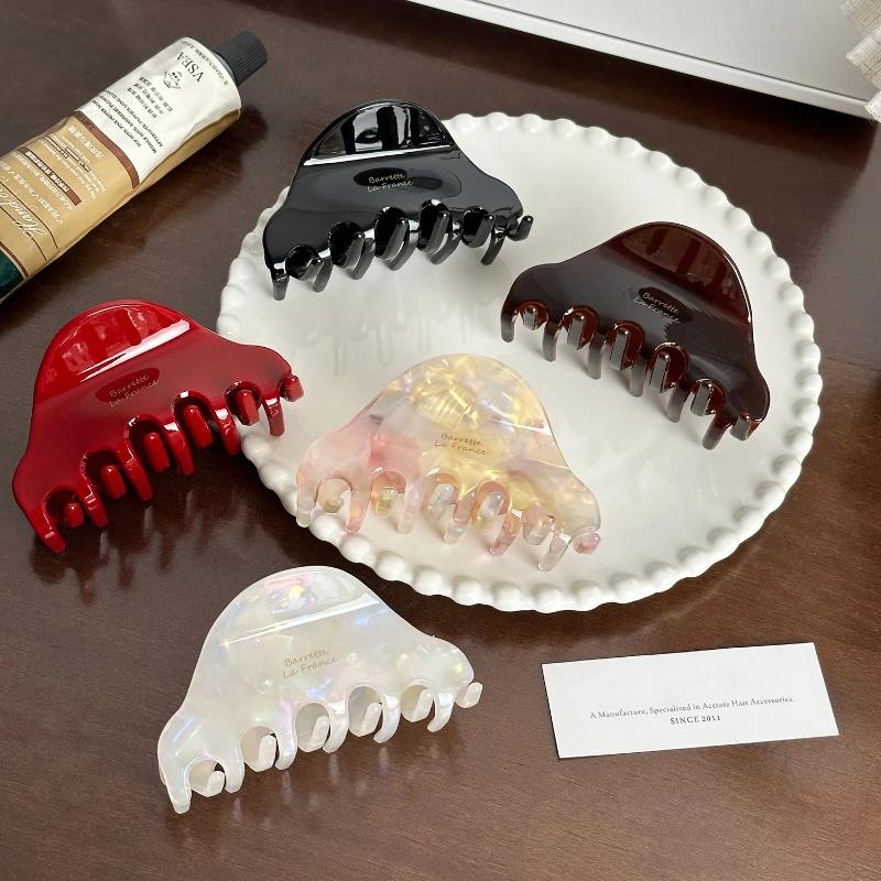 Retro High Quality Acetate Hair Claw Barrettes Womens Temperament Hairpins Simple Shark Clip Crab Hair Clips Lady Headdress New