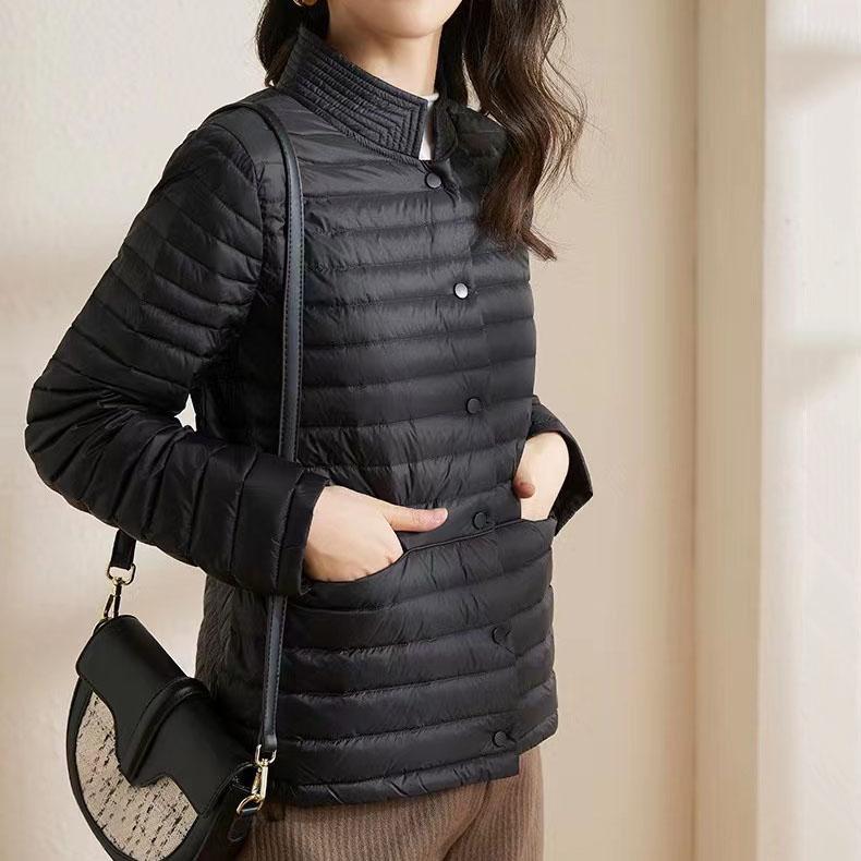 Autumn Lightweight Thin Women's Short Down Jacket Standing Fashionable Puffer  Collar Coat Plus Size