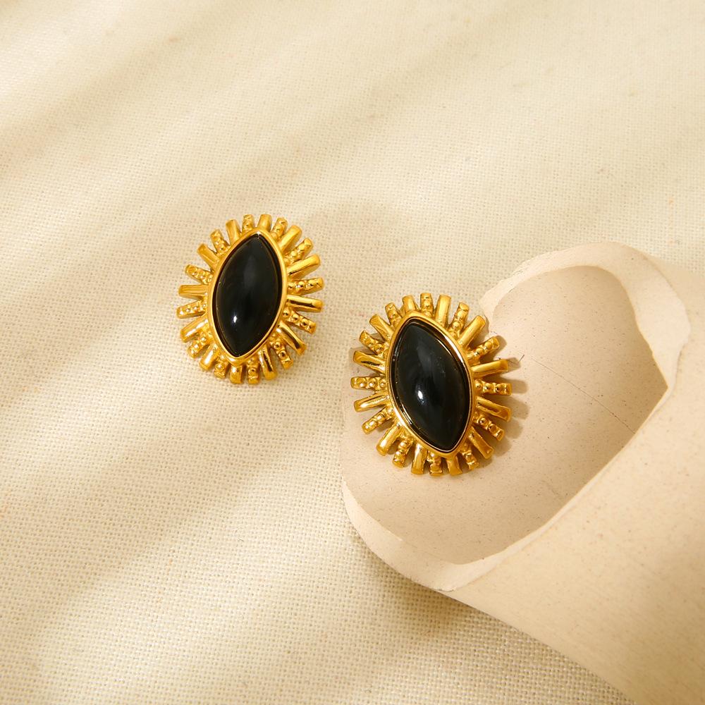 ins retro resin sunflower horse eye earrings earrings plated with 18K gold stainless steel high-end jewelry women
