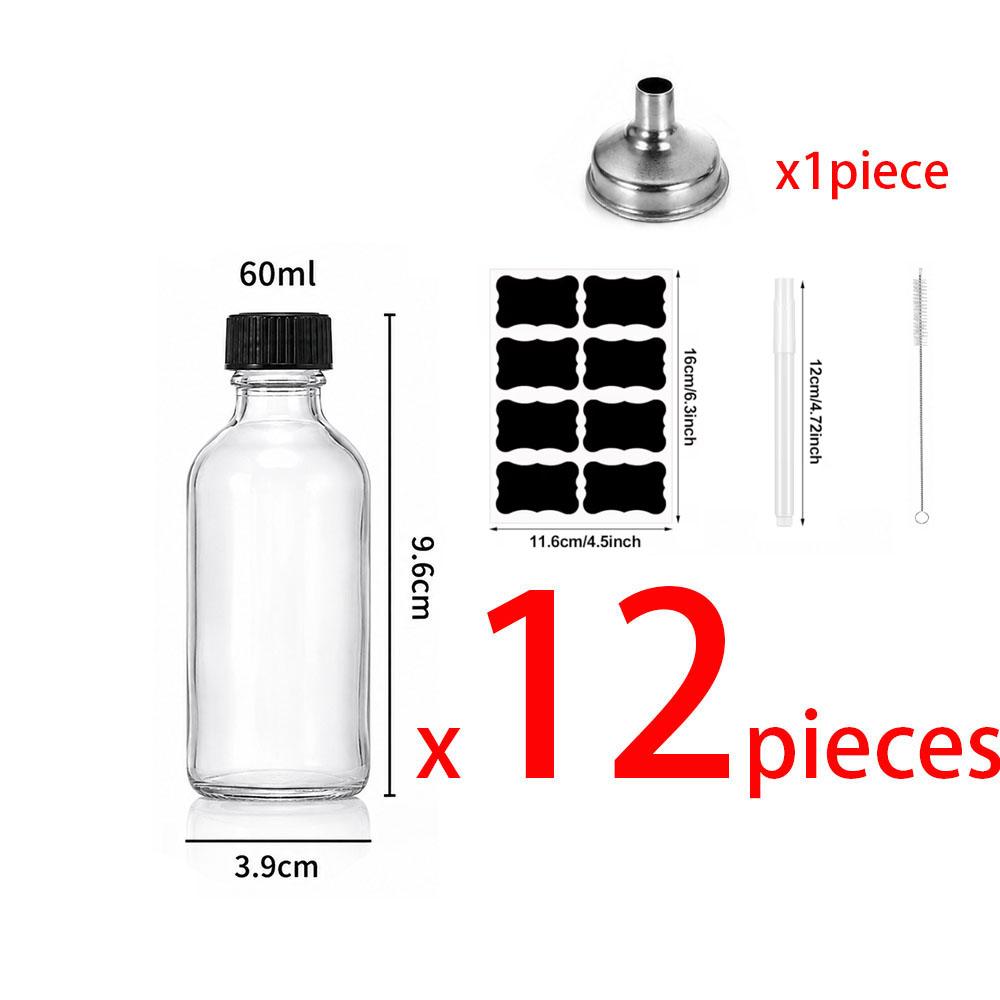 12PCS 60ml Small Glass Bottles With Airtight Lids Clear Sample Boston Bottle/Vials/Containers For Juice Ginger Shots Potion Oils