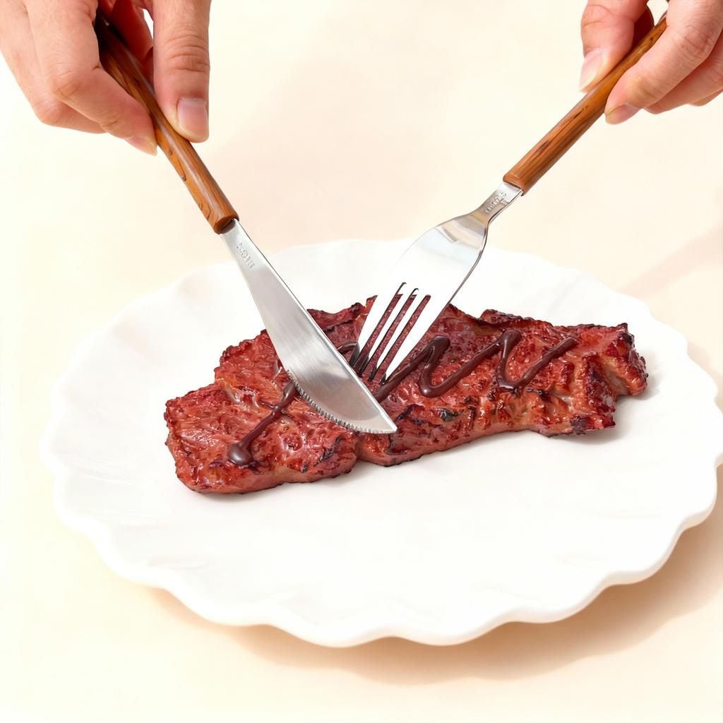 304 Stainless Steel Tableware Set Wood Grain Plastic Handle Knife Fork Spoon Reusable Camping Picnic Cutlery Set Dishwasher Safe